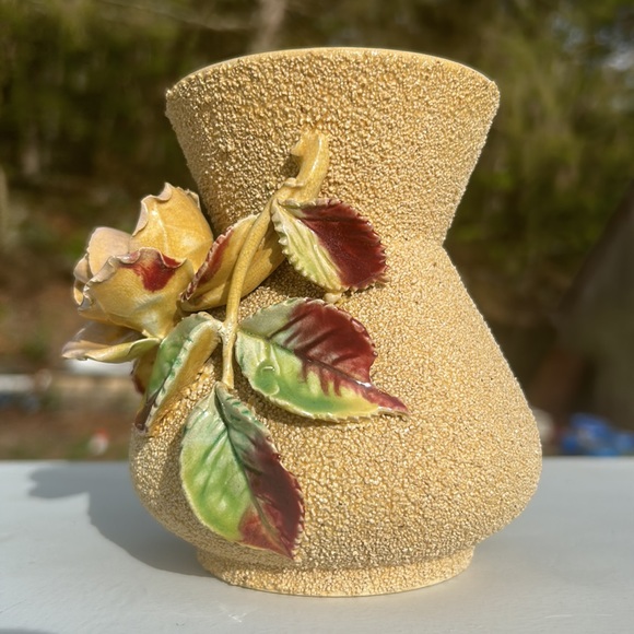 Vintage Sand Pottery 🌹 Floral Rose Bud Vase Bohemian Home Art Accent Decor - Picture 4 of 16